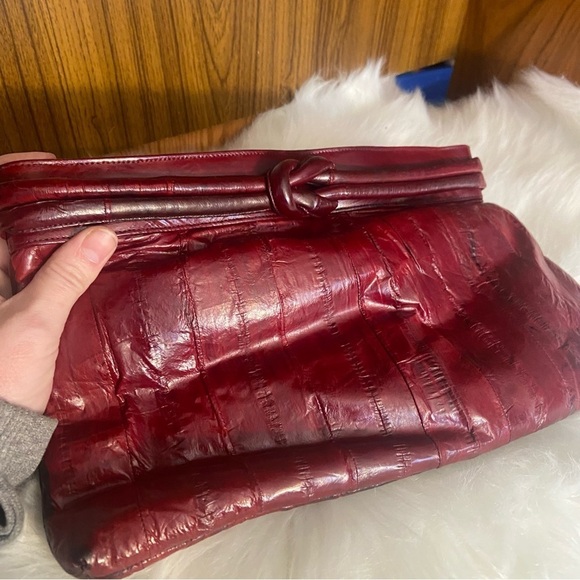Vintage‎  red eel skin clutch crossbody purse - Picture 7 of 13